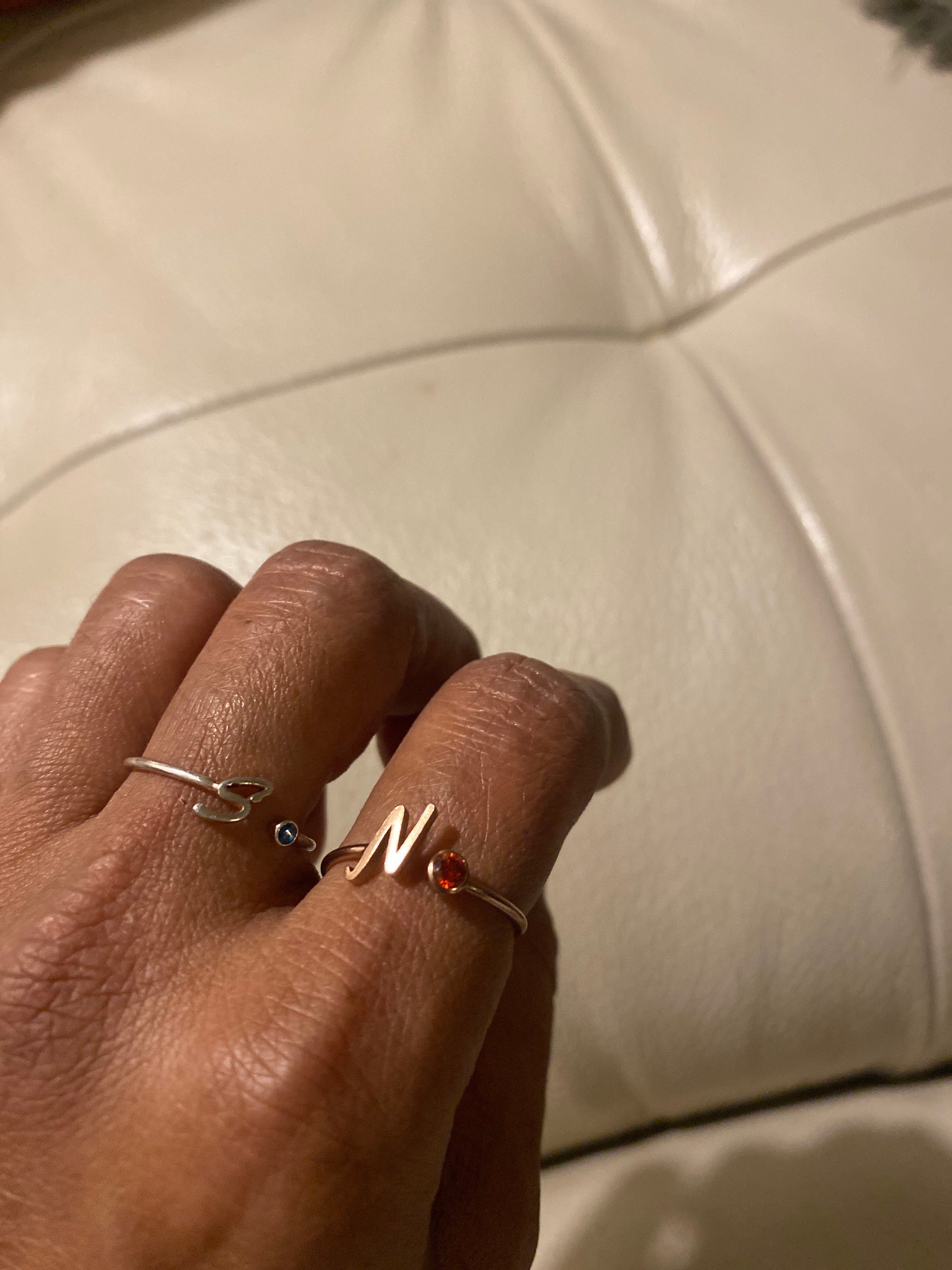 Custom Initial Birthstone Ring • Personalized Sterling Silver Initials Ring • Custom Name Gemstone Mother Ring • Mother Child Ring • RM06F48