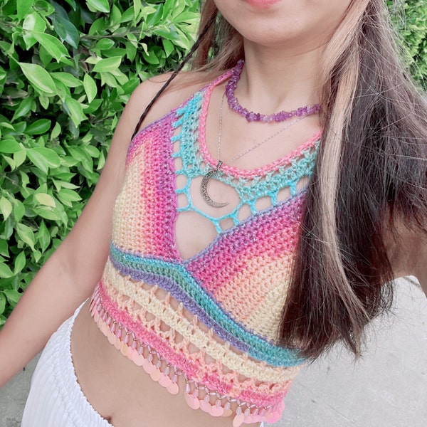 Rainbow Glitter PVC Strappy Bra Top main image 1