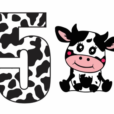 Cow Number Birthday Svg, 5th Birthday Cow Svg, Fifth Birthday Cow Print ...