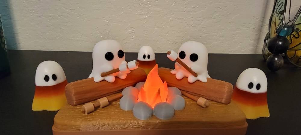 Ghost Campfire Scene with Marshmallows, Halloween Home Decor