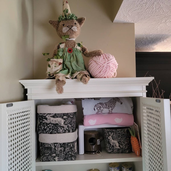 Rabbit Storage Basket, Woodland Decor Gift, Cotton Linen Fabric Pod ...