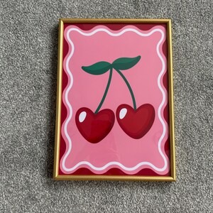 Funky Wavy Heart Cherries Wall Print | Cherry Art Digital