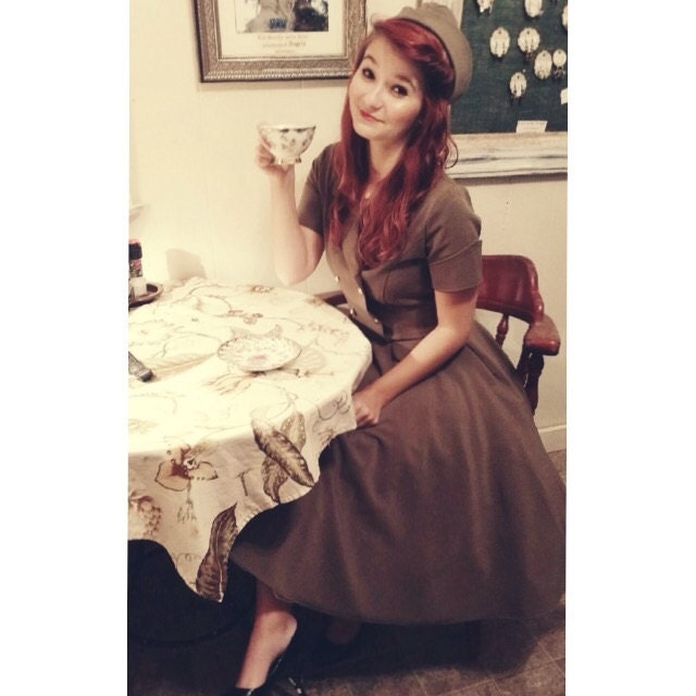 Military Style Rockabilly Dress With Hat: Vintage Pin-up Khaki - Etsy