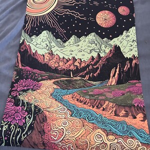 Psychedelic Mountain River Art | Cosmic Lsd-inspired Poster | Ski