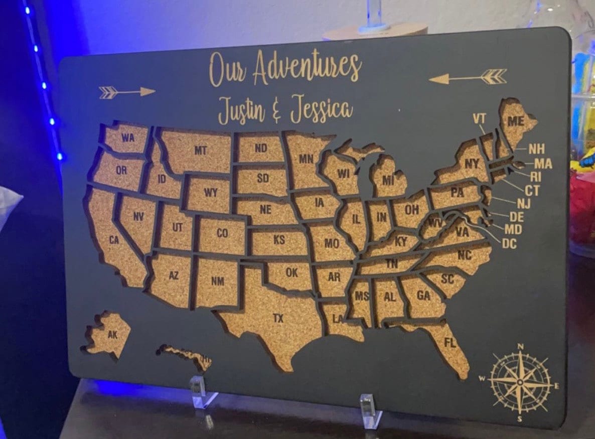 Push Pin USA Map Travel Map For Couples Gift, Wooden Map Of United States One Year Anniversary Gift, Personalized Cork Board Map With Pins