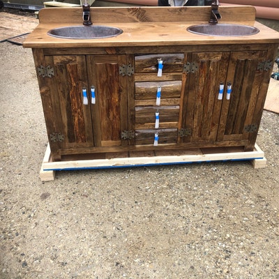 Rustic Farmhouse Vanity 32 Copper Sink Antique White Bathroom Vanity ...