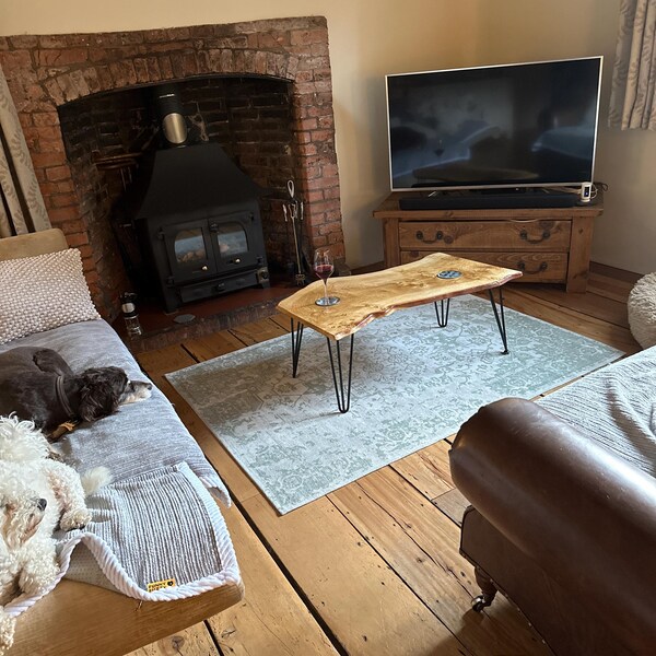 View of Stunning/live Edge/solid Oak/metal/portable/dog Crate/pet Cage/kitchen ...