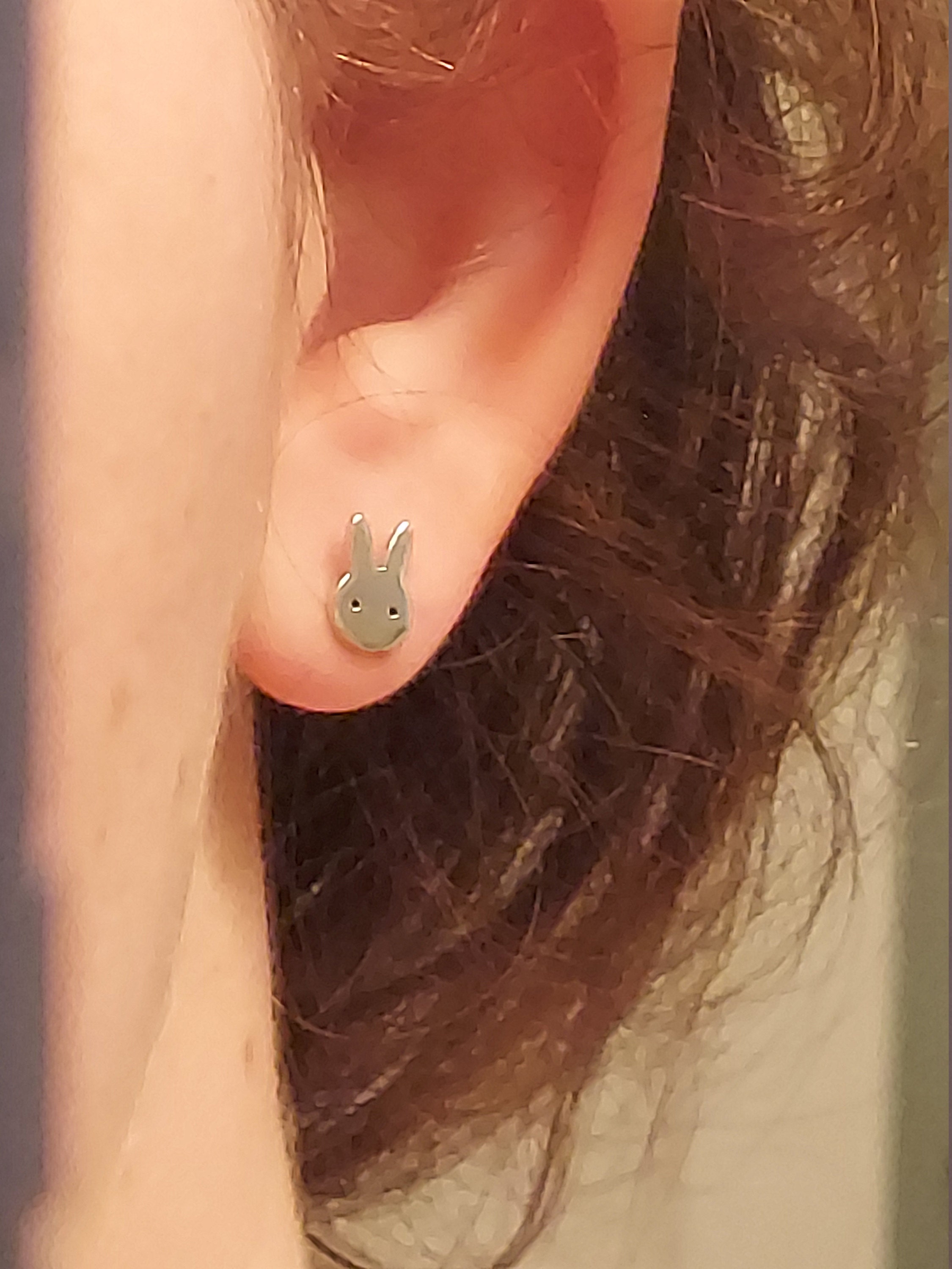 Cute Bunny Earrings in Sterling Silver, Rabbit Stud Earrings, Rabbit Head Earrings, Animal Earrings