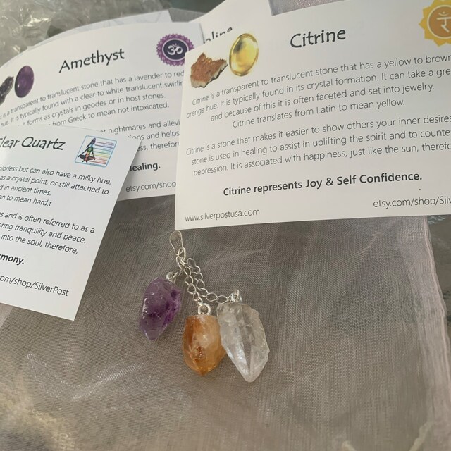 Amethyst Citrine and Clear Quartz Triple Stone Pendant Amethyst