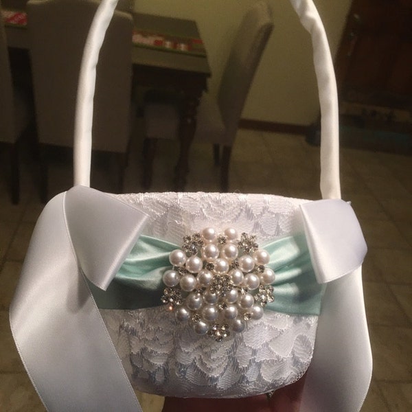 Re-Embroidered Chantilly Lace - White Floral Baskets main image 1