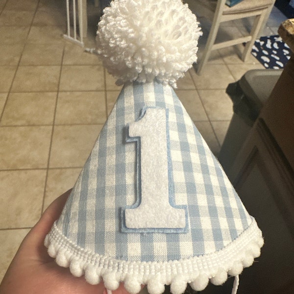 Blue Gingham Party Hat - Boy 1st Birthday Party Hat - Etsy