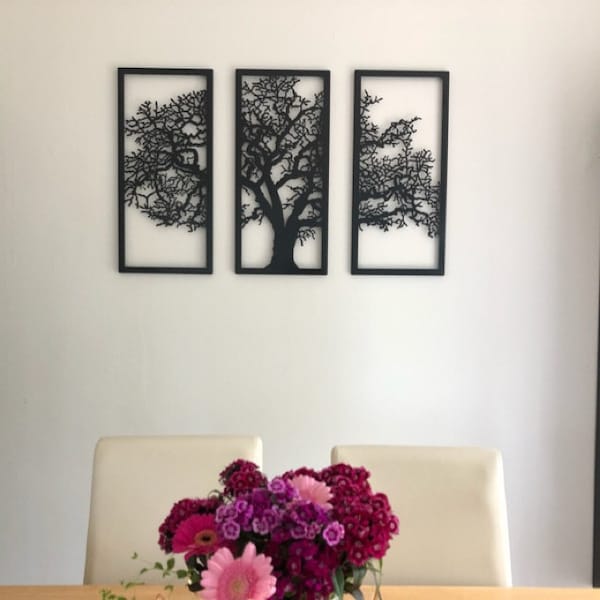 Metal Wall Art Decor 3D Sculpture 3 Piece Oak Tree Modern Decor Tree of ...