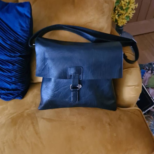 Large Black Vegan Leather Cross Body Satchel Bag - Harlow main image 0