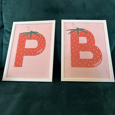 Personalized Initial Strawberry Name Print, Bedroom Printable Kids Wall ...
