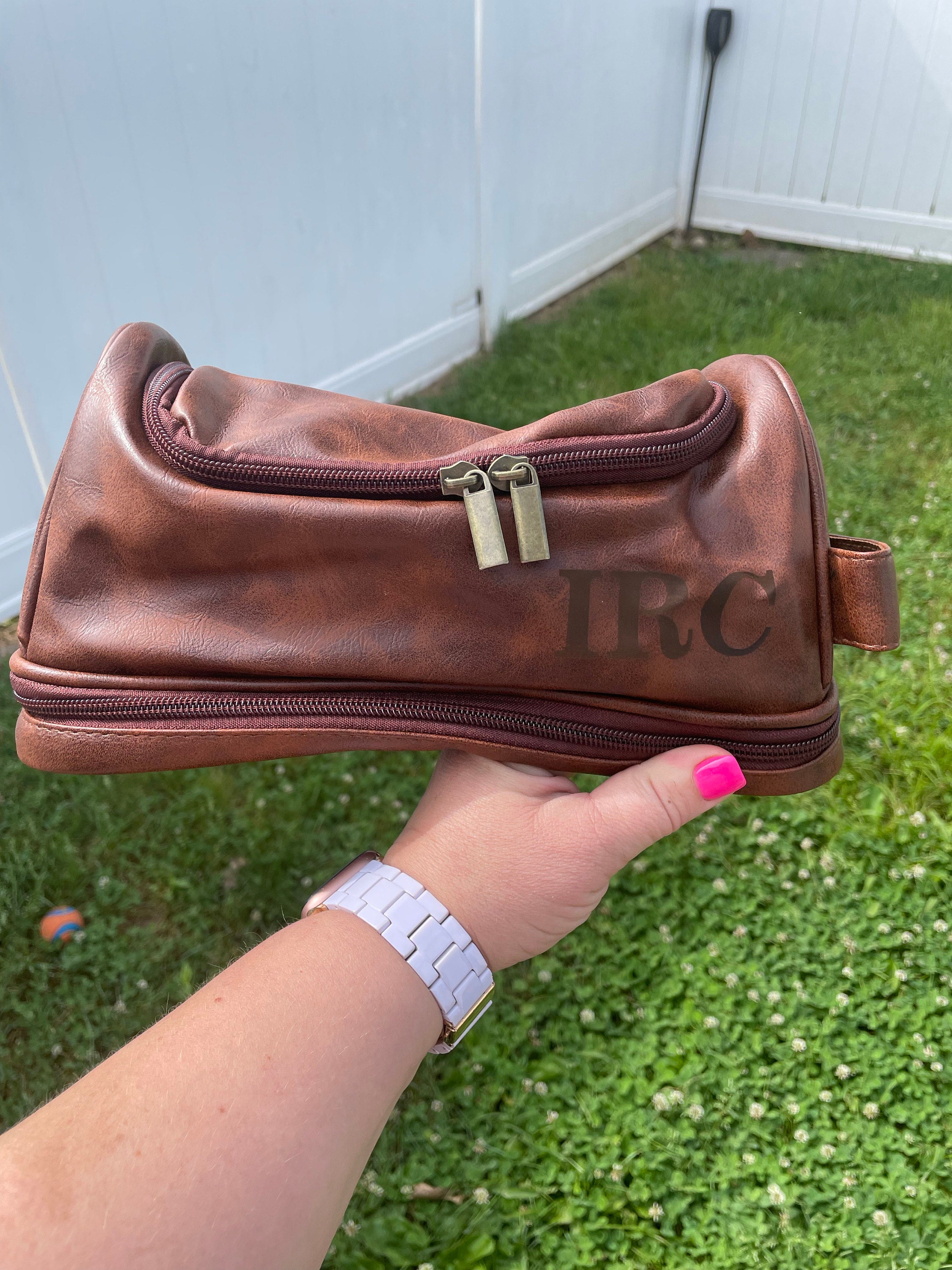 Personalized Travel Bag For Men, Faux Leather Hanging Toiletry Bag, Dopp Kits Personalized, Custom Gift For Men, Groomsmen Dopp Kit For Him