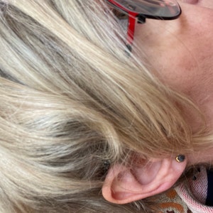 Customer photo from Carol, Dainty Raw Sapphire Earrings in Silver