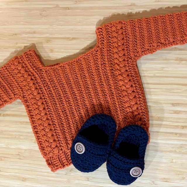 A customer's finished Autumn Wheat Child Crochet Sweater Pattern PDF