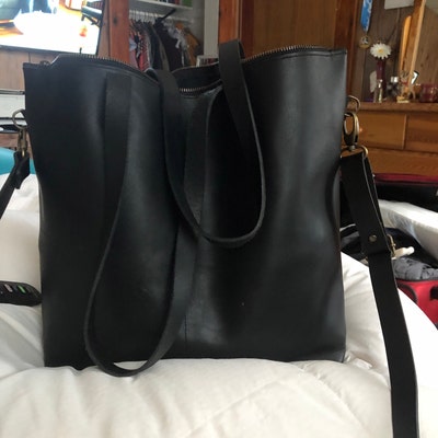 Large Black Leather Bag With Zip and Removable Cross Body Strap ...