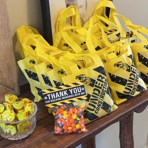 Construction Party Favor Bags & Toppers, DIY Construction Party Favors  Packaging ONLY, Thanks for Building Memories With Me SET of 12 