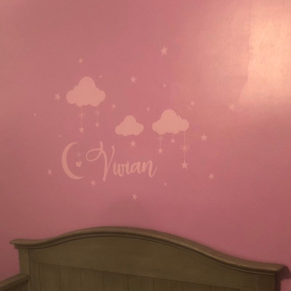 Personalized Name Wall Decal Nursery Decor Baby Clouds Decals Baby Name ...