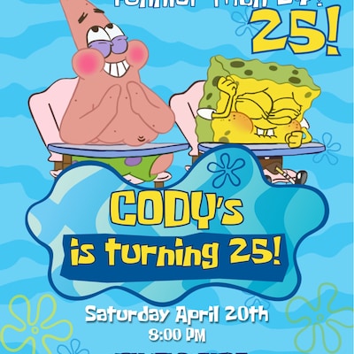 Editable Spongebob Birthday Invitation Template Printable Sponge Bob Invite Party Invitations ...