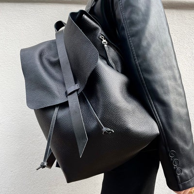 Black Leather Backpack Leather Backpack Leather Rucksack Laptop ...