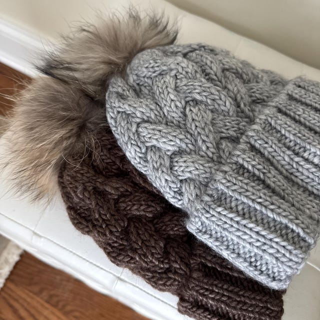 Fur Pom Pom Fleece Lined Beanie, Pom Pom Hat, Knit Beanie  display picture 3
