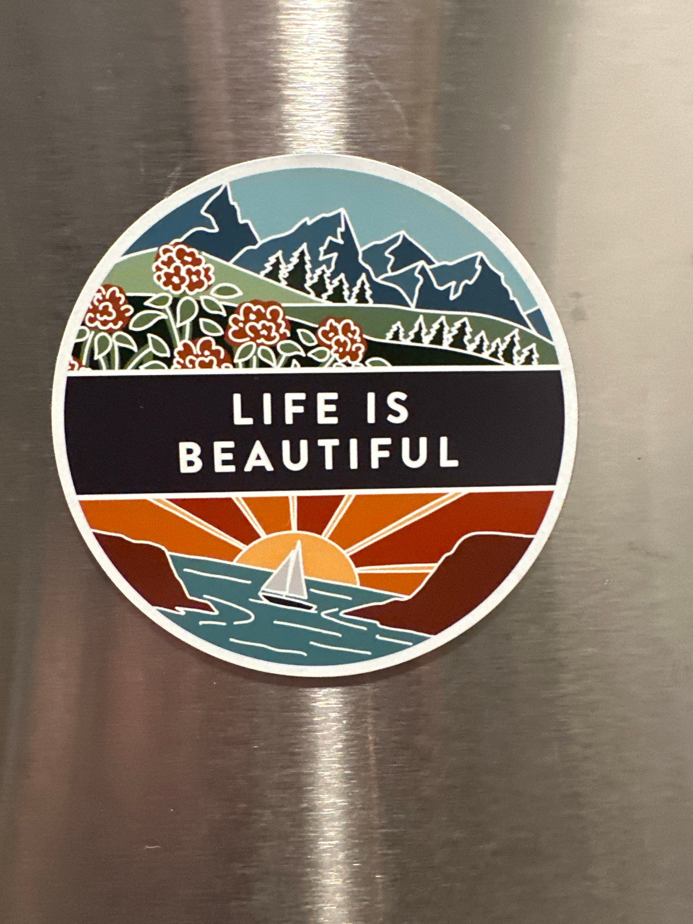 Life Is Beautiful Car Magnet | Outdoorsy Car Magnet | Locker Magnet | Fridge Magnet | Lightweight Magnet | Travel Magnet | 3&quot;