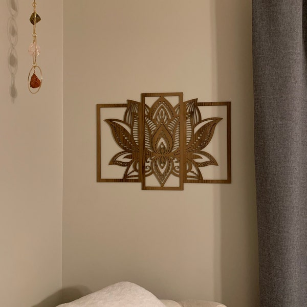 Lotus Mandala Wall Art - Set of 3 Panels Spiritual Zen Wooden Flower ...