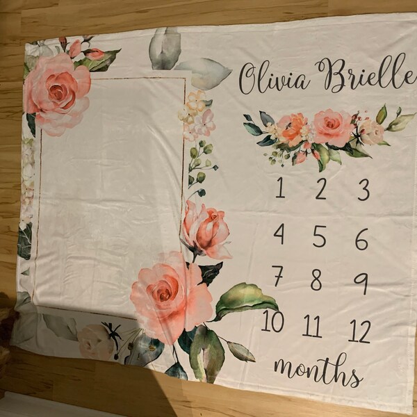 Floral Baby Girl Milestone Monthly Growth Blanket Soft Fleece Baby Floral Baby Girl Milestone Monthly Growth Blanket Soft Fleece Baby