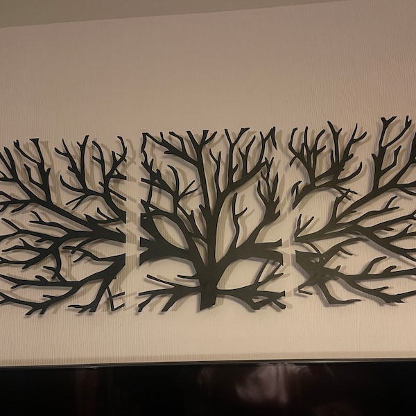 Metal Wall Art Decor 3D Sculpture 3 Piece Tree Brunch Modern Fireplace ...