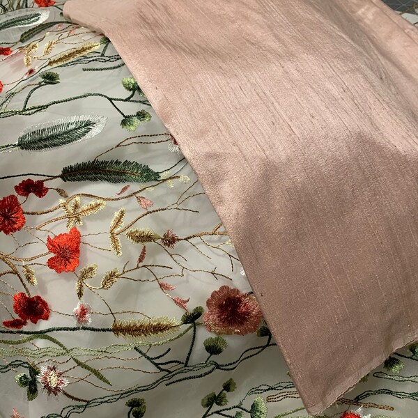 Baby Pink/Multicolor Embroidered Dupioni Silk