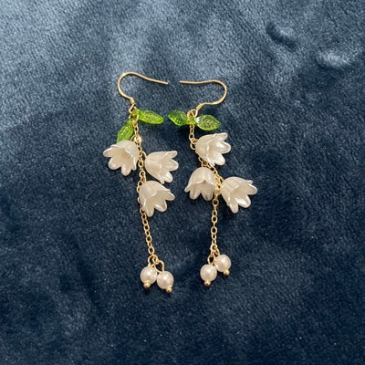 Lily of the Valley Earrings Flower Clip on Earrings Long - Etsy