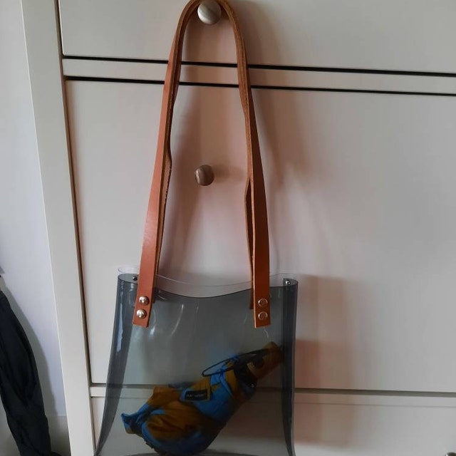 Transparent Tote Bag, Clear & Smoked Vinyl Shopper, Leather Transparent Tote Bag, Clear & Smoked Vinyl Shopper, Leather