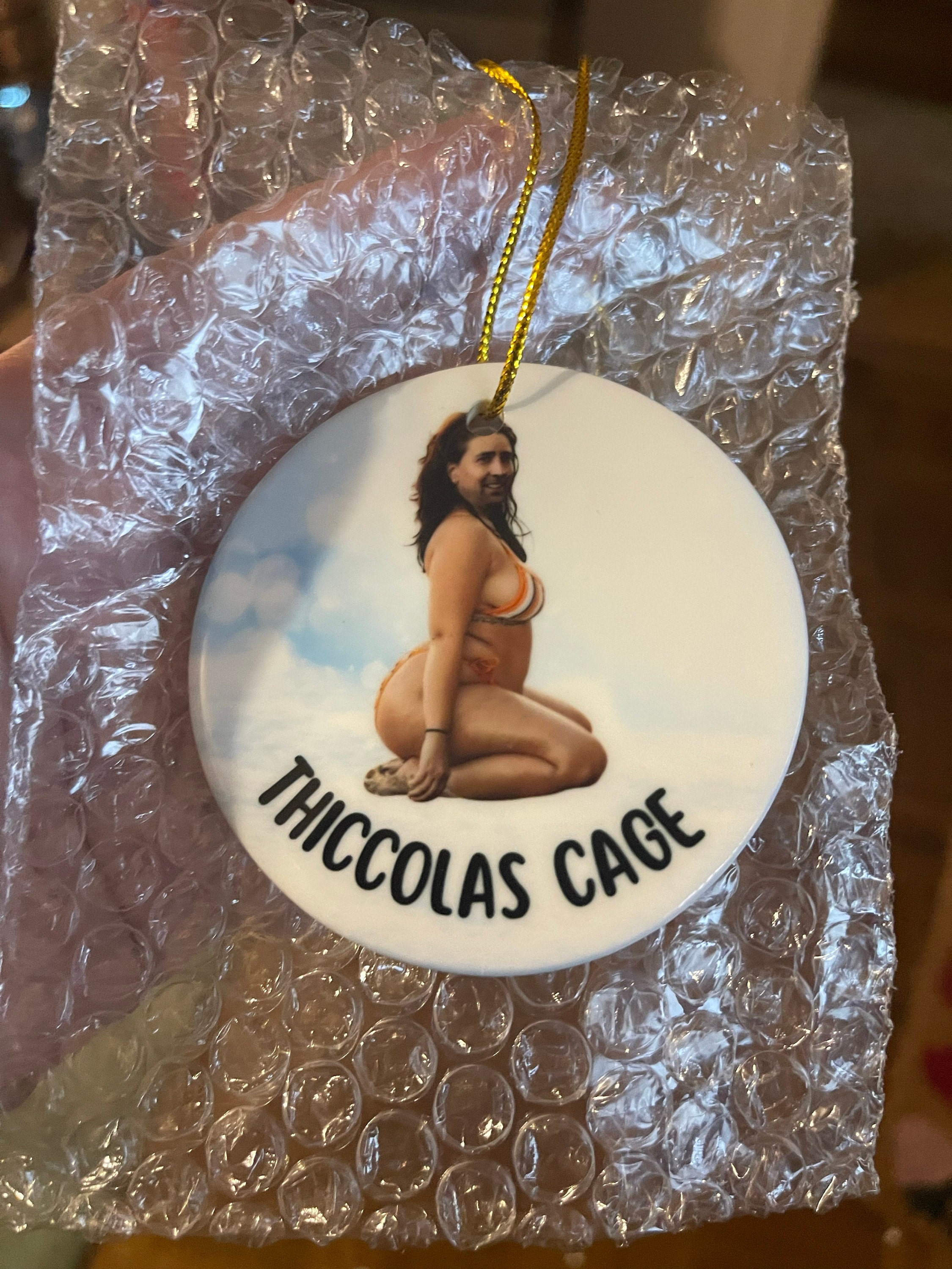 Thiccolas Cage Ceramic Christmas Ornament | Nicolas Cage | Secret Santa | Gag Gift | Funny Ornament | Ugly Ornament | White Elephant