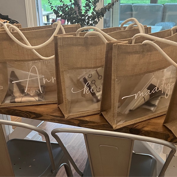 Personalized Bridesmaid Burlap Gift Bags With Scarf Custom Jute Tote ...