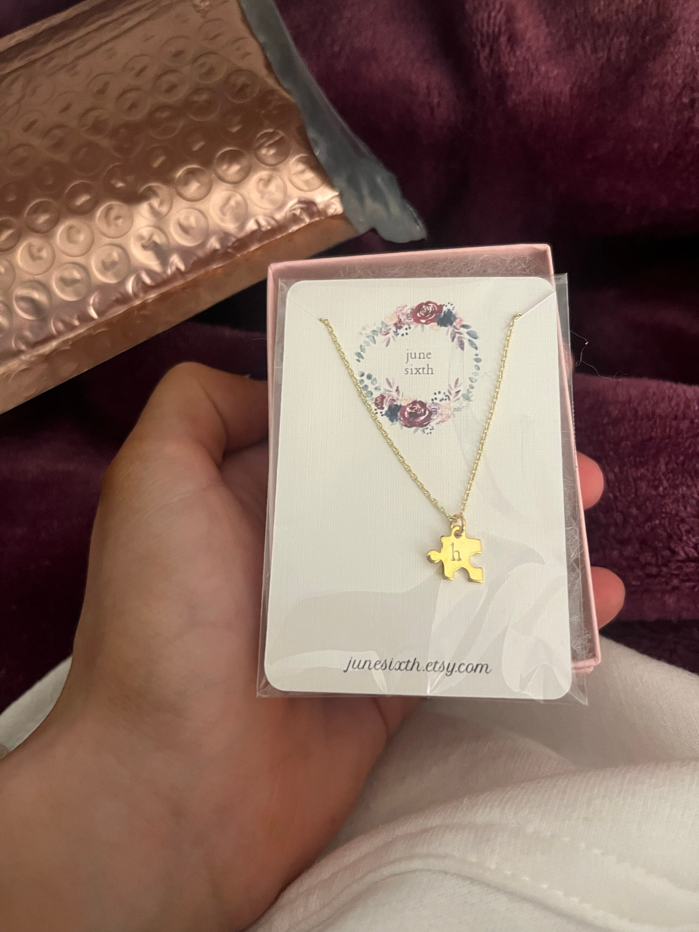 Personalized Tiny Puzzle Piece Necklace, Mom Gift, Anniversary Present, BFF Gift, Other Half