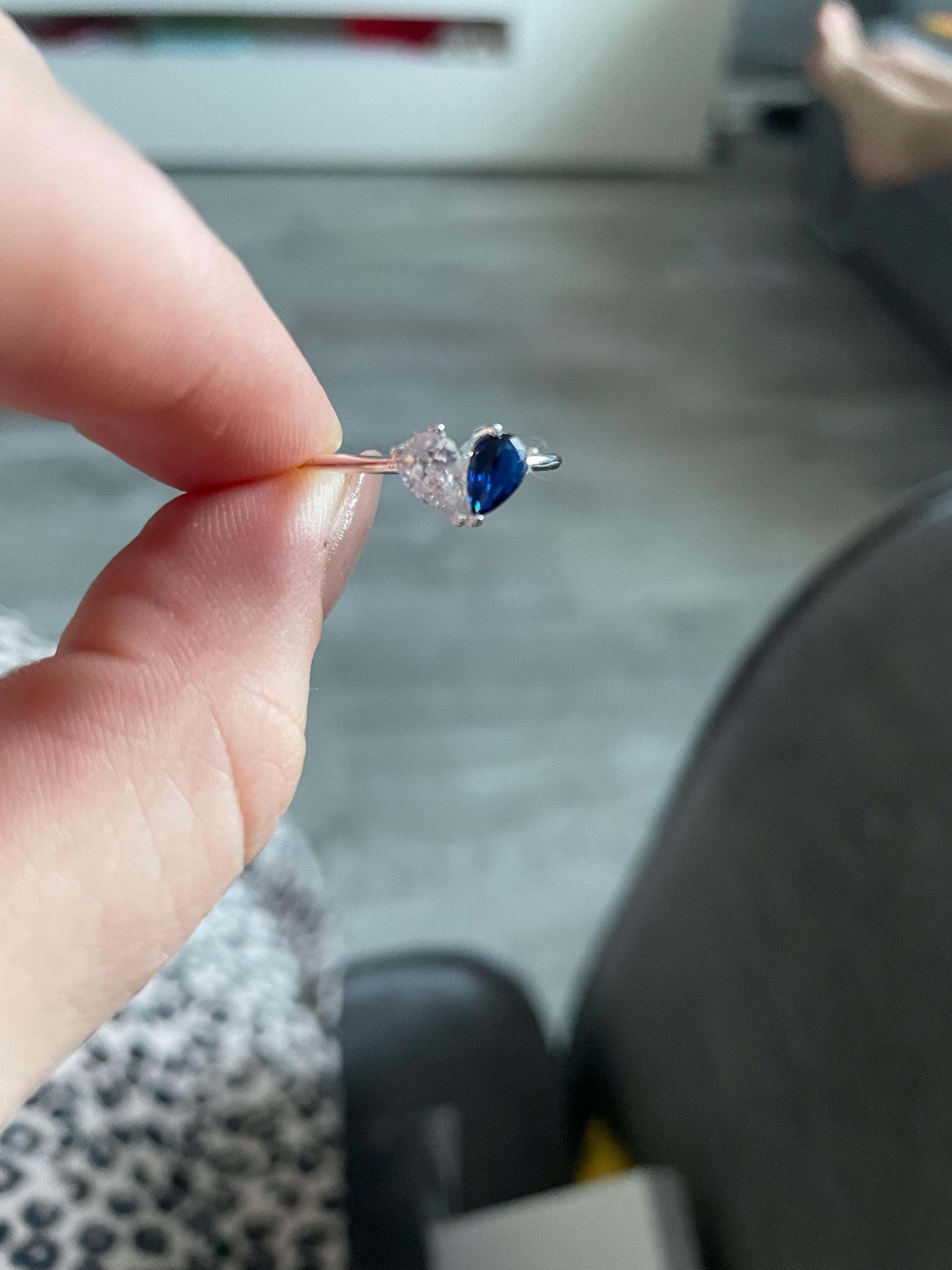 Custom Heart Birthstone Ring, Pear Cut 2 Birthstone Ring, Custom Stacking Ring, Christmas Gifts, Gift for Mom/Mother, Birthday Gift for Her