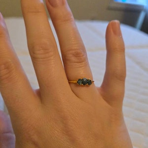 Customer photo from Hannah, Three Stone Raw Blue Diamond Ring in Sterling Silver