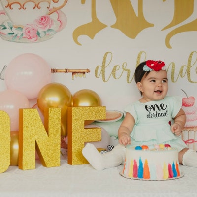 Alice ONEderland Birthday Romper Outfit: Tea Party Costume Set