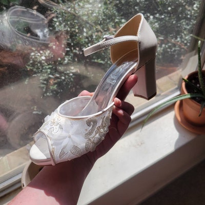 Bridal Shoes Lace Tulle Design Short Heels Casual Brides Wedding Shoes