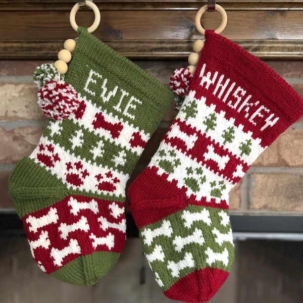 Digital Knitting Pattern | Dog Stocking| Knitted Christmas Stocking ...