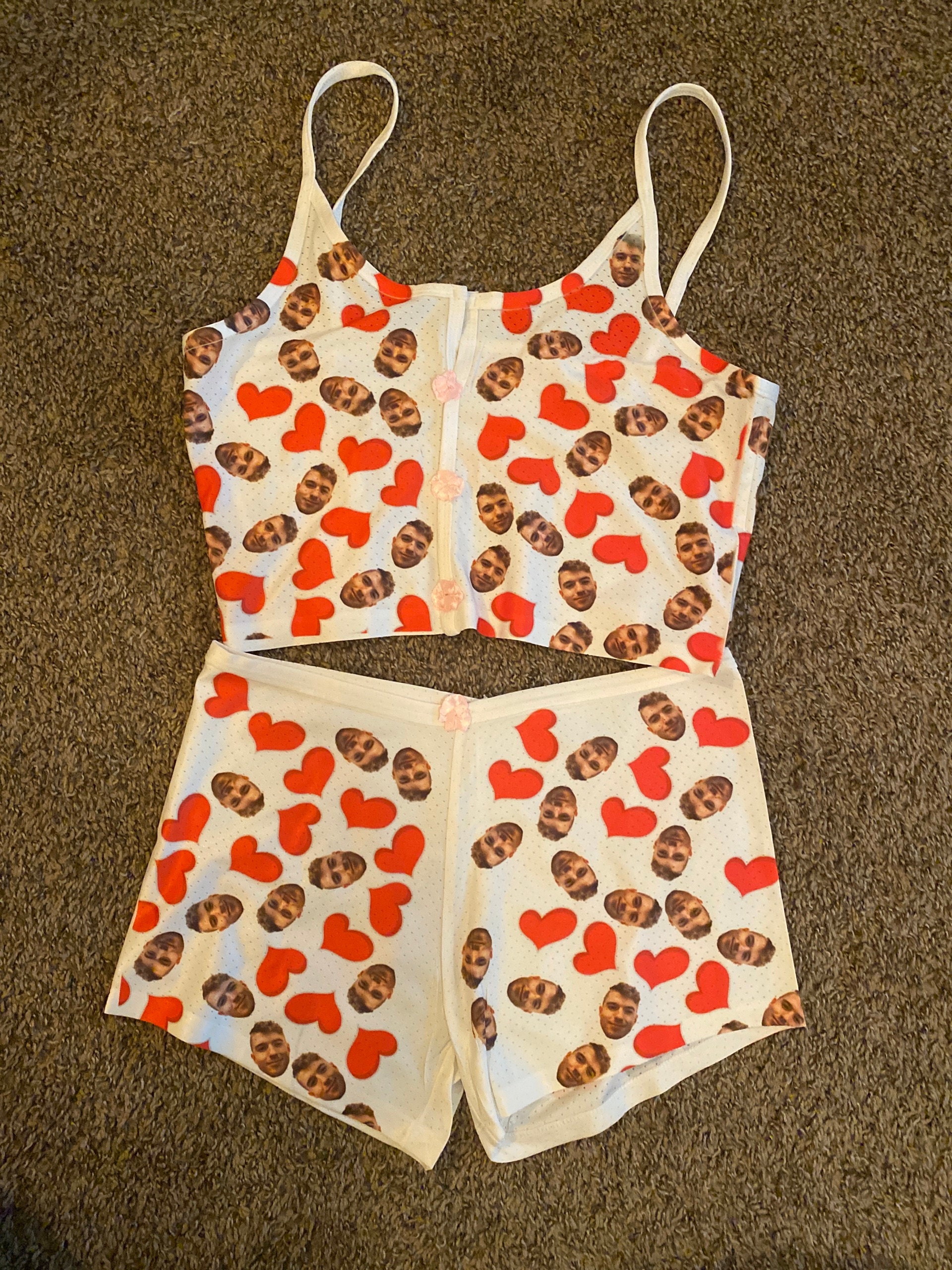 Photo and heart Custom Appliques Notched Neckline Lingerie Set, gift, bachelorette party