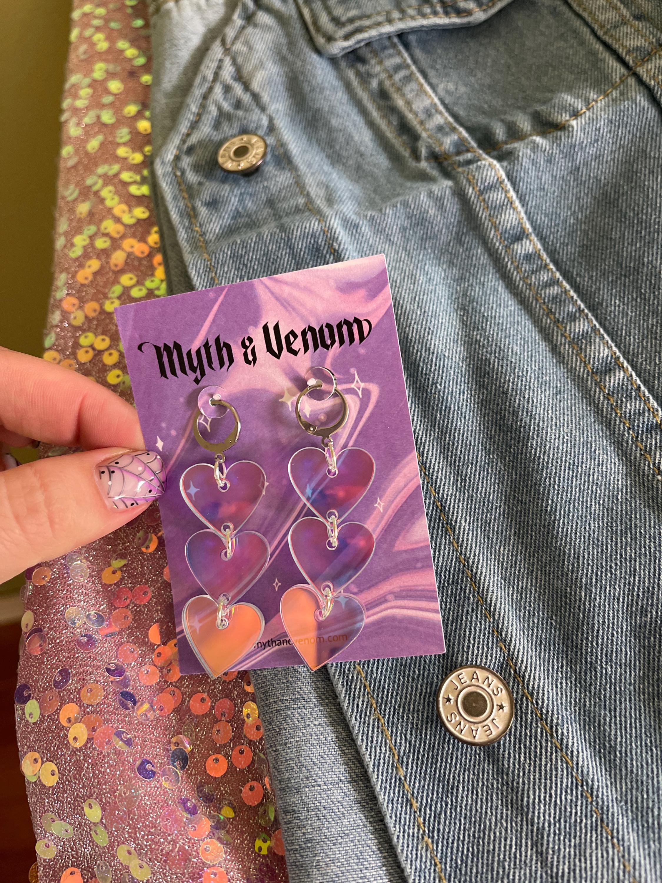 Heart Shaped Iridescent Waterfall Drop Earrings - acrylic - eras - lightweight - FALLING HEART - Rainbow