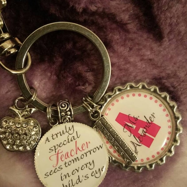 PERSONALIZED TEACHER Key Chain or Necklace, Teacher Gift, School ...
