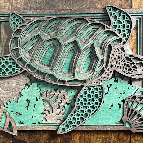 Laser Cut Sea Turtle Wall Art: Layered Wood - Etsy
