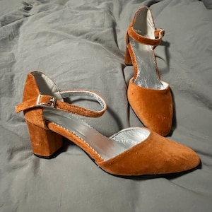 Burned Orange Velvet Block Heels 