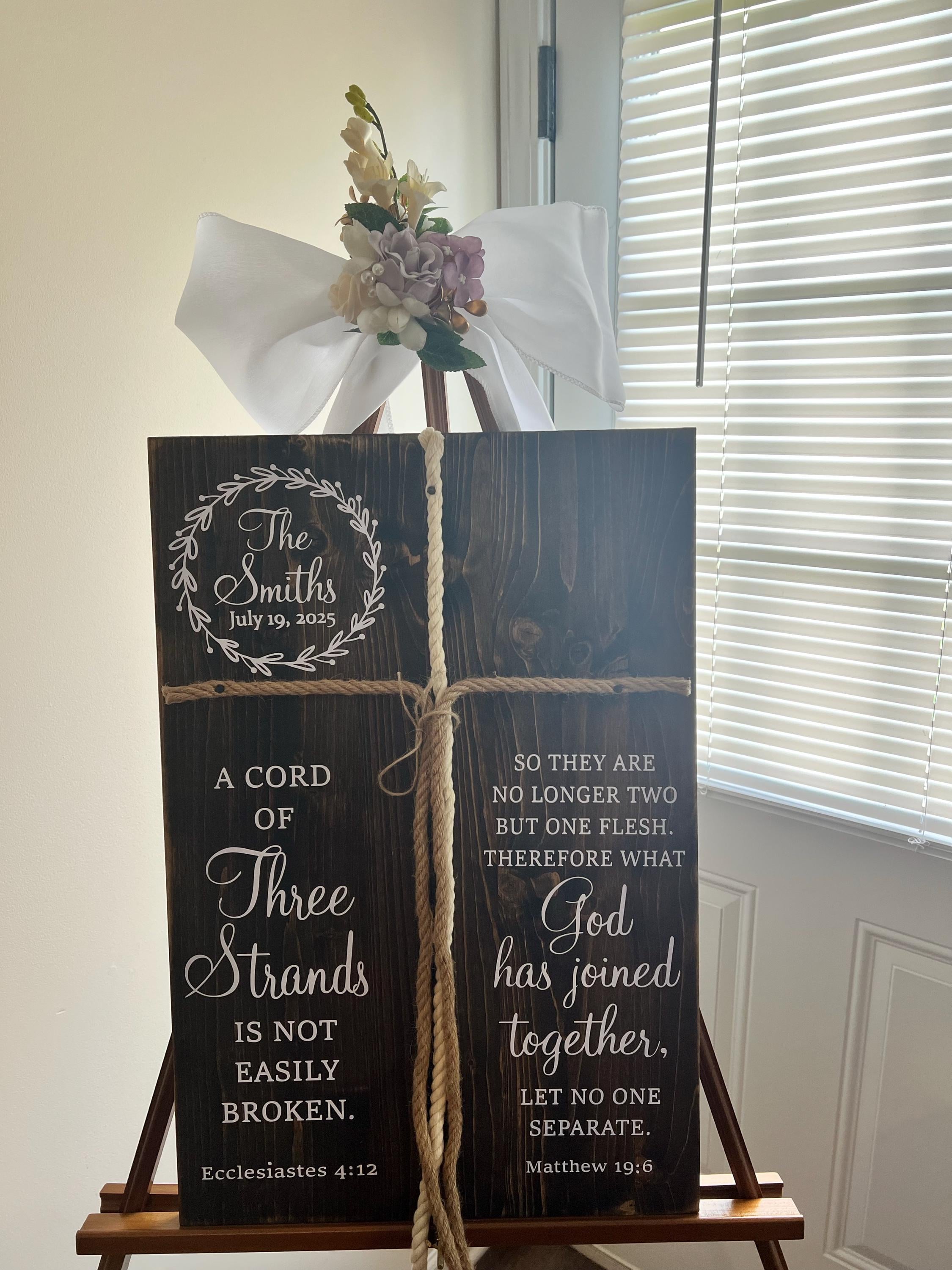 A Cord Of Three Strands What God Has Joined Together 3 Cords Unity Wedding Sign Rustic