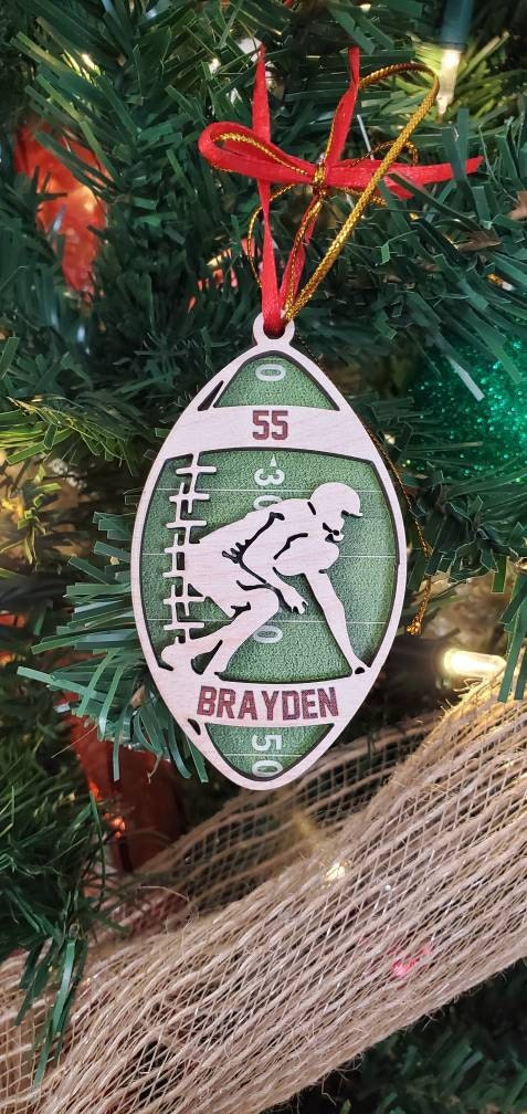 Personalized Football American Layered Wood Ornament, Custom Football Player Christmas Tree Ornament, Football Christmas Home Decor