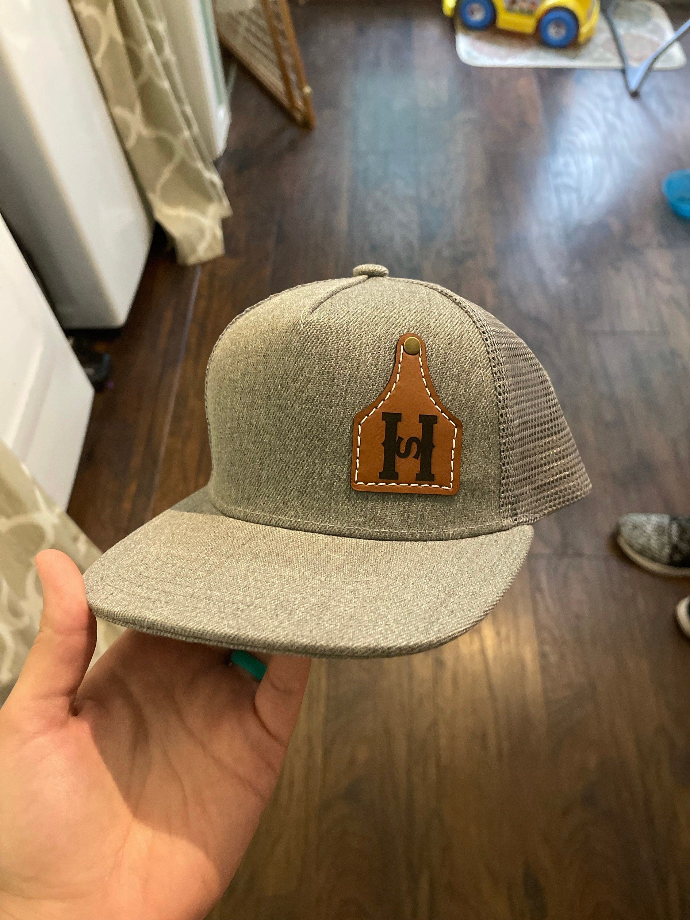 Custom Cow Tag Hat Kid Size, Cattle Tag Rancher Hat, Personalize Baby Toddler Youth kid Cowboy cap, ranch brand logo initials leather patch